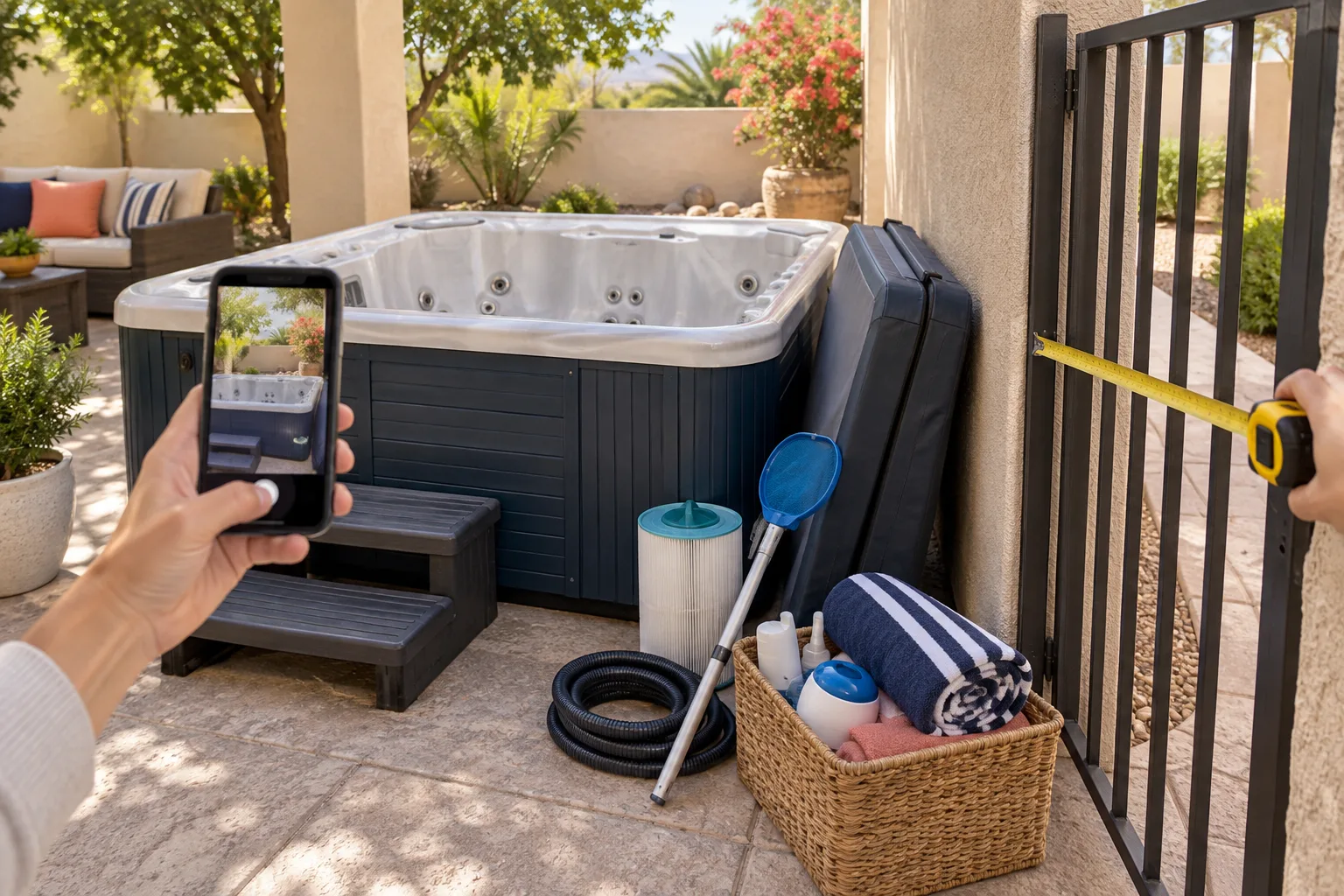Hot tub access being measured at a side gate